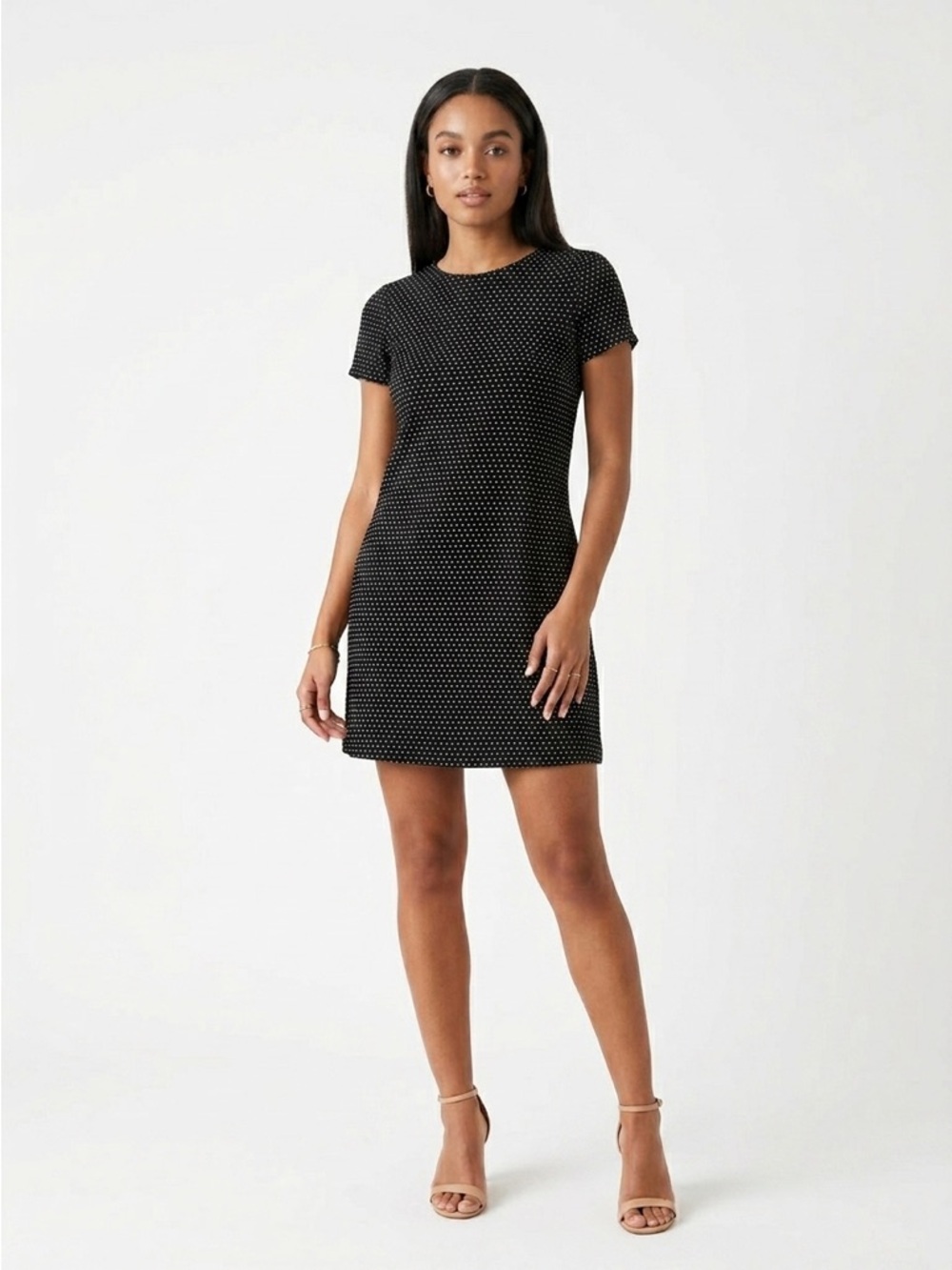 Maeve Anthropologie Shift Mini Dress Short Sleeve Polka Dot Black White Small
